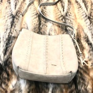 kenzie grey leather cross bag.
